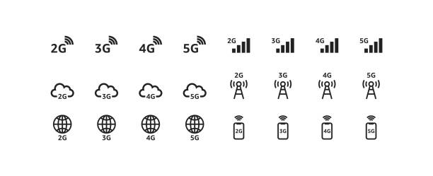 kuvapankkikuvitukset aiheesta puhelinverkon kuvake asetettu. 2g, 3g, 4g, 5g. vektori eps 10 - 4g