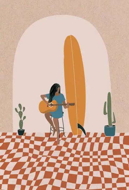 Vector illustration of Longboard Surfing culture flat illustration