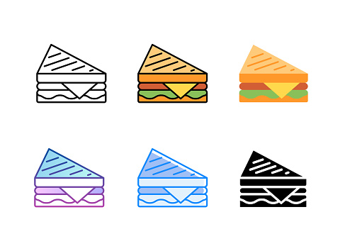 Sandwich icon. 6 Different styles. Editable stroke.