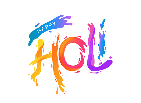 Happy Holi Festival. Colorful Lettering Made with Splashes. Vector illustration