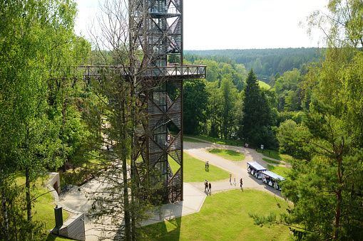 ANYKSCIAI, LITHUANIA - AUGUST 15, 2018: Laju takas, tree-canopy trail complex with a walkway, an information center and observation tower, located in Anyksciai, Lithuania.