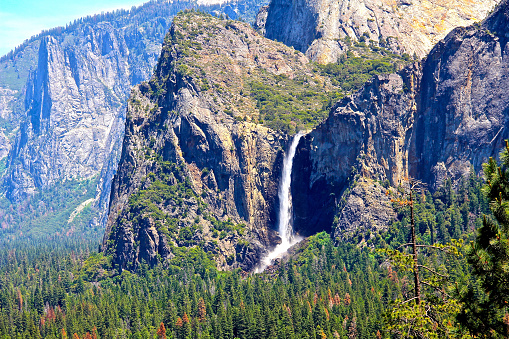 A scenic look at bridal veil fall from  Tunnel view in Yosemite National Park