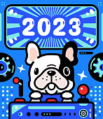 istock A cute French bulldog is piloting an Unlimited Power Spaceship and celebrating the arrival of 2023 1461498183