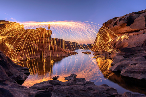 Background image: Spiral lights with steel wool, Sam Phan Bok, Ubon Ratchathani Province