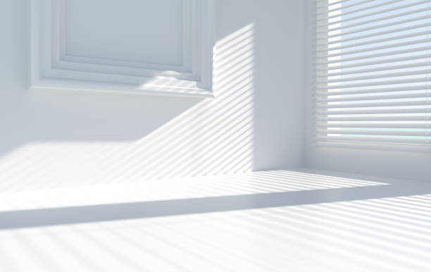 istock 3d rendering of the room corner wall and window with blinds, shadow. Kitchen or bathroom interior mock up for product presentation 1461508586
