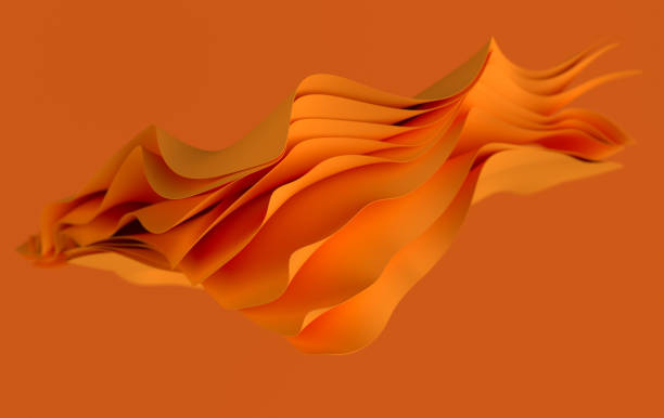 istock Orange paper or cotton fabric 3d rendering background with waves and curves. Dynamic wallpaper 1461508644