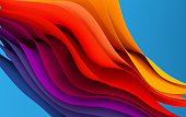 Colorful paper or cotton fabric 3d rendering background with waves and curves. Dynamic wallpaper
