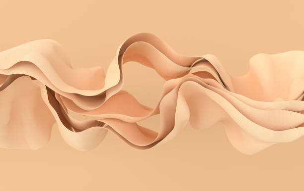 istock Beige paper or cotton fabric 3d rendering background with waves and curves. Dynamic wallpaper 1461508703