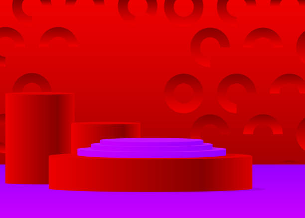 istock Mockup product display. Abstract red and purple vector 3D room. Stage showcase, cylinder pedestal podium for presentation. Futuristic Sci-fi geometric forms, empty scene. 1461509808
