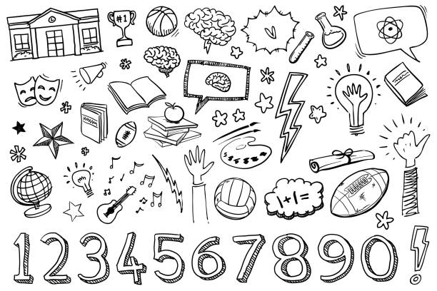 education doodles school sketch vector Hand drawn education pen drawings vector stock illustration pencil art cartoons stock illustrations