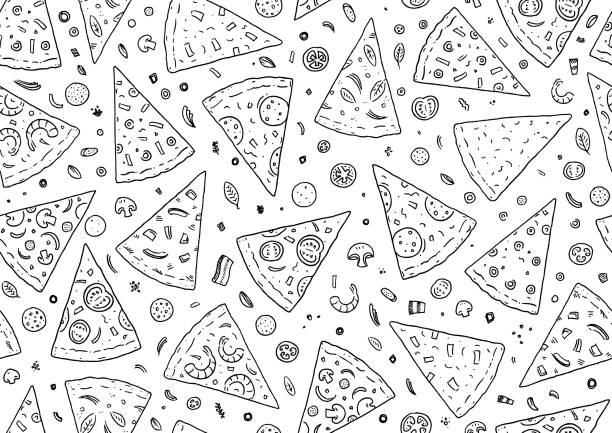 бесшовный эскиз пиццы обои векторная иллюстрация - seamless restaurant vegetable tomato stock illustrations