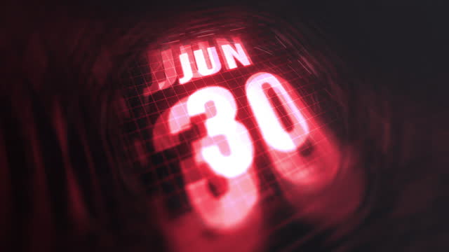 30 June in 3d motion graphic. Infrared calendar in futuristic and tech glowing neon for takes, commemoratives in led and etc. 4k in loop