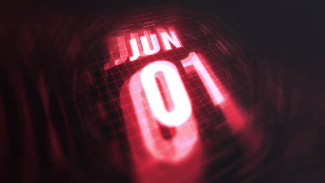 1 June in 3d motion graphic. Infrared calendar in futuristic and tech glowing neon for takes, commemoratives in led and etc. 4k in loop