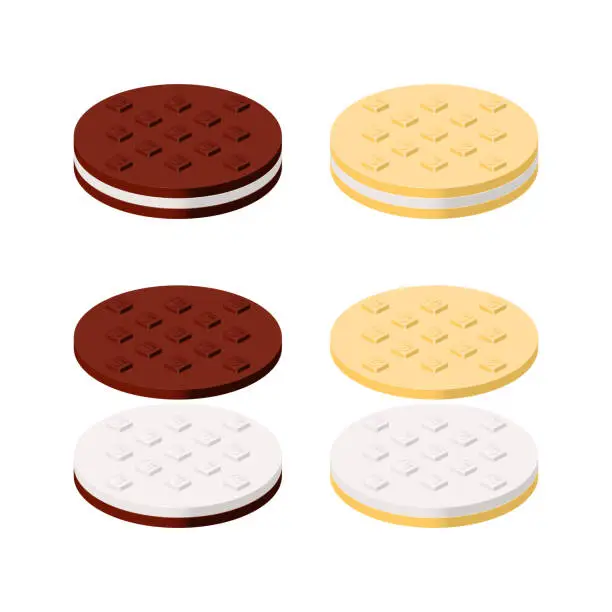 Vector illustration of Set of cookies made of plastic blocks in isometric style for printing and decoration. Vector illustration.