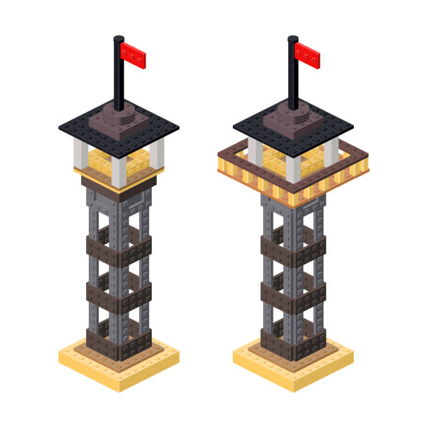 Set of observation towers in isometry. Vector illustration Set of observation towers in isometry. Vector clipart prison watch tower stock illustrations