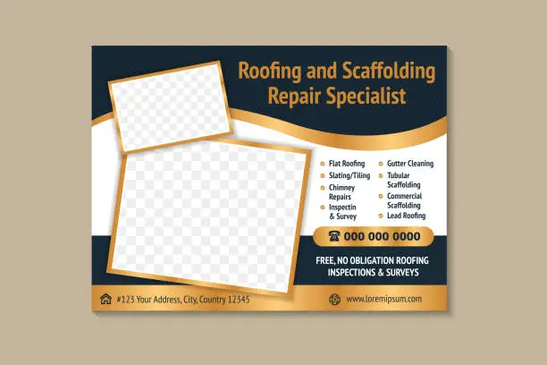 Vector illustration of roofing and scaffolding repair specialist banner design template