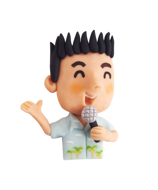 istock Upper half of man in aloha shirt holding microphone 1461534697