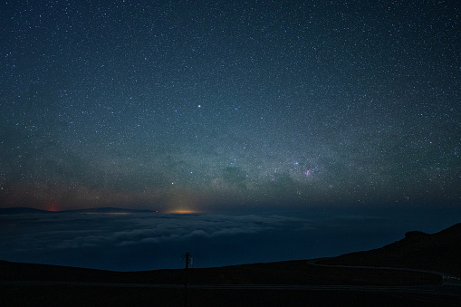 Stars over the summit at Haleakalā National Park in Maui, Hawaii