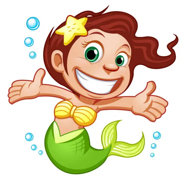 Vector illustration of Little Girl Mermaid