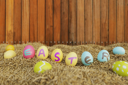 painted easter eggs backgrounds, 3d rendering