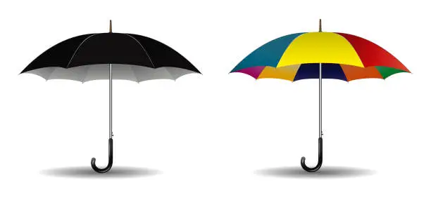 Vector illustration of set of realistic striped umbrella in various type.