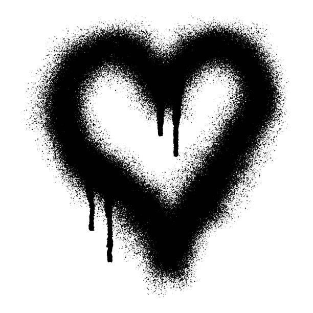 ilustrações, clipart, desenhos animados e ícones de ícone de coração grafite com tinta spray preta. ilustração vetorial - blob heart shape romance love