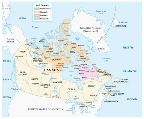 ilustrações, clipart, desenhos animados e ícones de mapa vetorial das comunidades inuit no norte do canadá - manitoba map canada outline