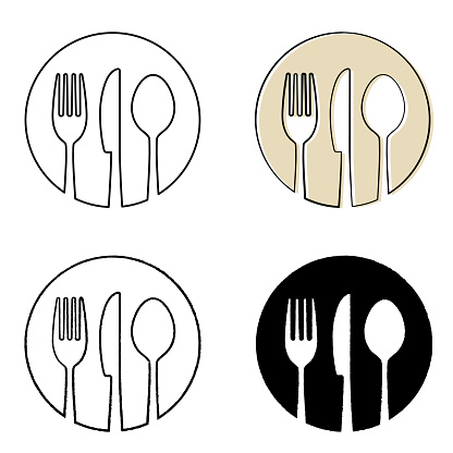 knife, fork and spoon icon cutlery icon, line drawing, texture, symbol