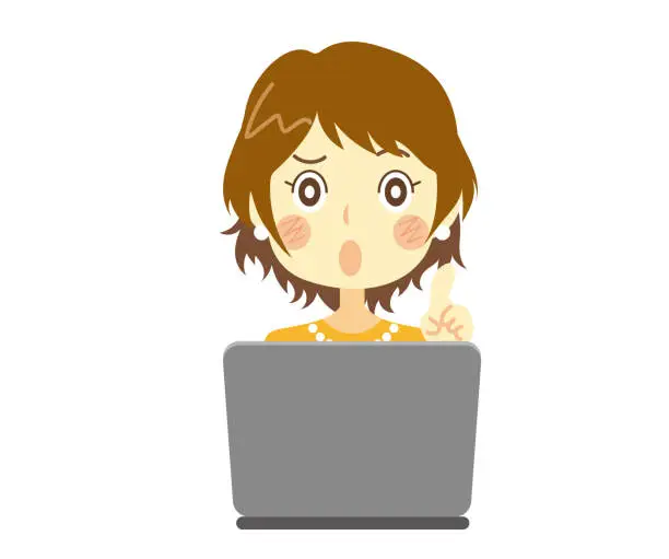 Vector illustration of Woman to watch out for, warning, laptop