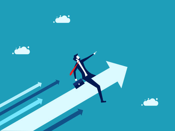 istock man manager raised pointing growth direction on arrow. business and investment concept. vector illustration 1461544543