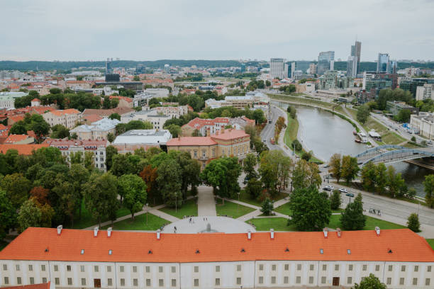 Panoramic view of Vilnius old town in Lithuania stock photo