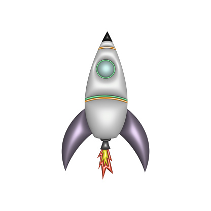 3d rocket spaceship. 3d design element In plastic cartoon style. Icon isolated on white background