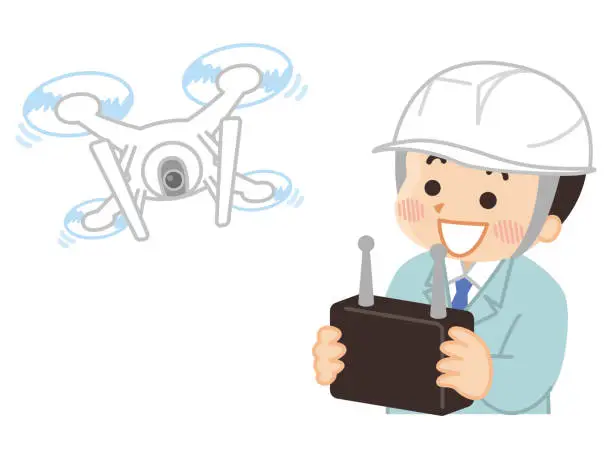 Vector illustration of Worker who operates the drone