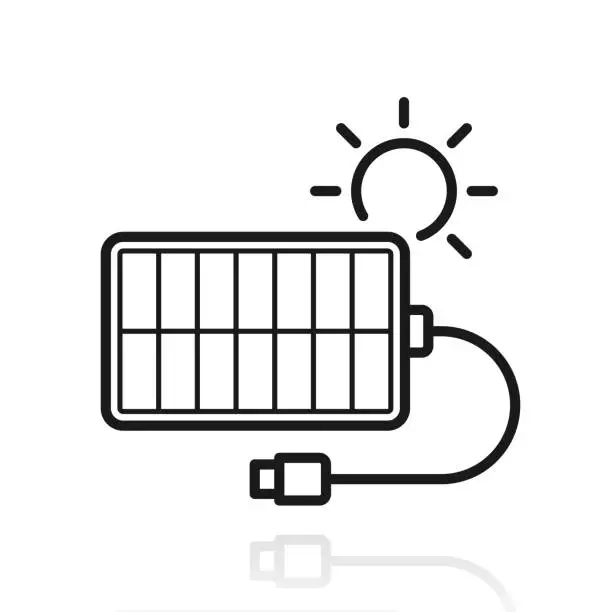 Vector illustration of Solar charger. Icon with reflection on white background