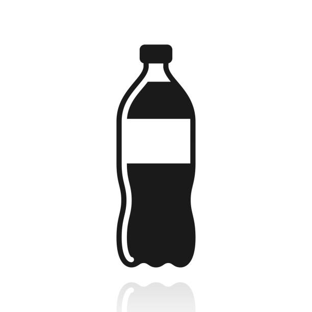 ilustraciones, imágenes clip art, dibujos animados e iconos de stock de botella de refresco. icono con reflejo sobre fondo blanco - soda