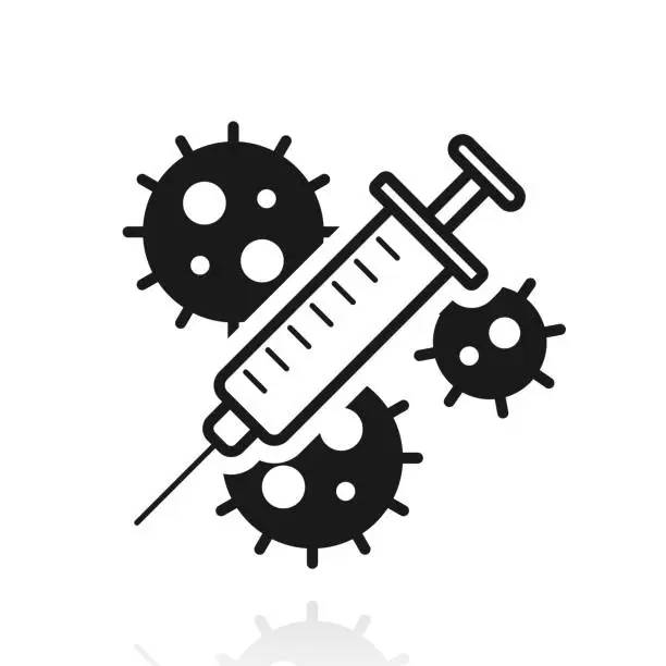 Vector illustration of Coronavirus Covid-19 vaccine. Icon with reflection on white background
