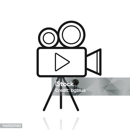 istock Video camera with tripod. Icon with reflection on white background 1461553482