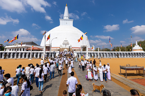Anuradhapura, Sri Lanka - March 03, 2022: Ruwanweliseya Dagoba buddhist stupa tourist and pilgrimage site. Anuradhapura, Sri Lanka.