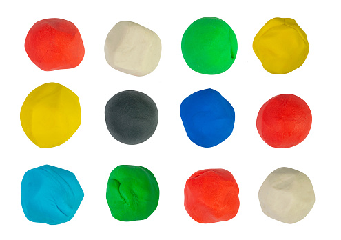 Plasticine Balls Isolated, Modeling Clay Round Pieces, Creativity Modelling Material, Clay Dough, Plasticine on White Background, Clipping Path