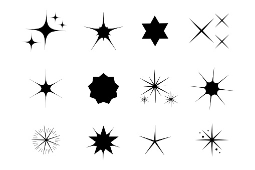 Abstract icons stars different for decoration design. Tattoo art. Star icon. Vector illustration. EPS 10.