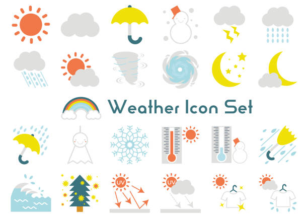 ilustraciones, imágenes clip art, dibujos animados e iconos de stock de conjunto de ilustración de iconos meteorológicos - pollen forecast