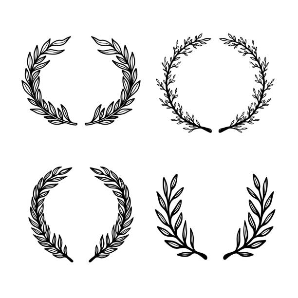 ilustrações de stock, clip art, desenhos animados e ícones de set of floral wreath in vintage style. design element for decorations. vector illustration - coroa de louro