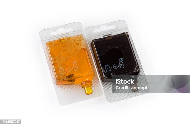 Two Concentrates Of The Cleaning Agents In Plastic Trade Packings Stock Photo - Download Image Now