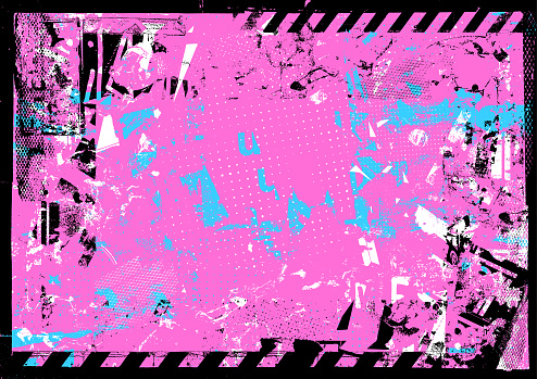 Black blue and pink grunge paint marks and textured grunge patterns vector illustration frame background