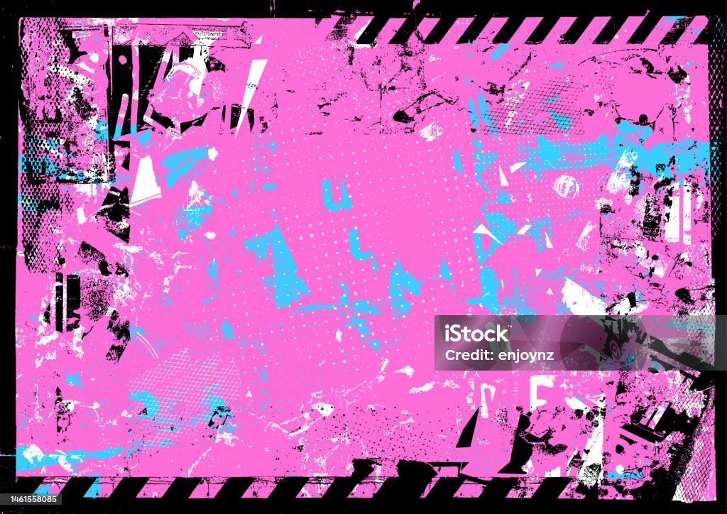 Modern pink grunge textures and patterns vector Black blue and pink grunge paint marks and textured grunge patterns vector illustration frame background Punk Music stock vector