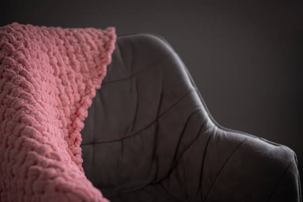 eine plüschdecke auf einem stuhl in einem wohninterieur - showcase interior home decorating chair pink stock-fotos und bilder
