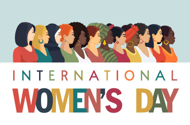 International Women’s Day Banner. Multiracial Group of Women. vector art illustration
