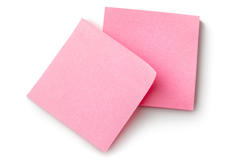Office Supplies: Pink Notes Isolated on White Background