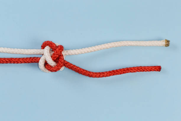 istock Tightened rope Diamond knot on a blue background 1461562186