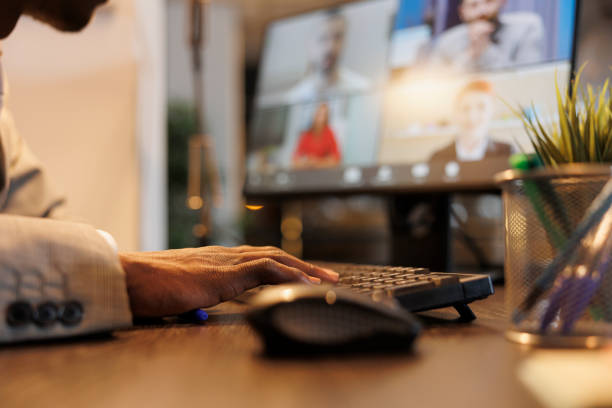 istock Businessman discussing marketing statistics with remote team 1461562255